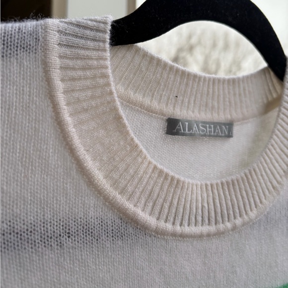 🆕 Alashan 💯 Cashmere Pickleball Sweater White Striped Sport Knit Luxury Size M - Picture 11 of 13